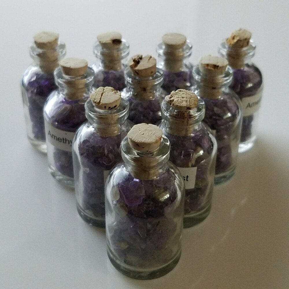 20 Tumbled Amethyst Gemstone Mini Bottles Chips Rocks Crystals Gems Specimens
